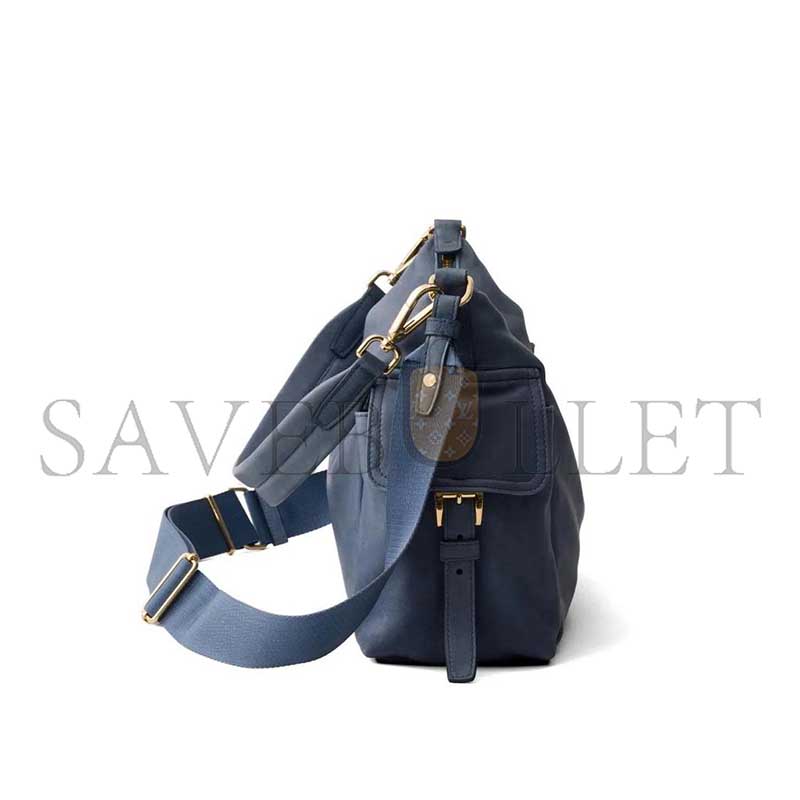 PRADA BLUE EXPLORE LARGE RE-NYLON AND LEATHER BAG 1BC264 (32*22*11.5cm)